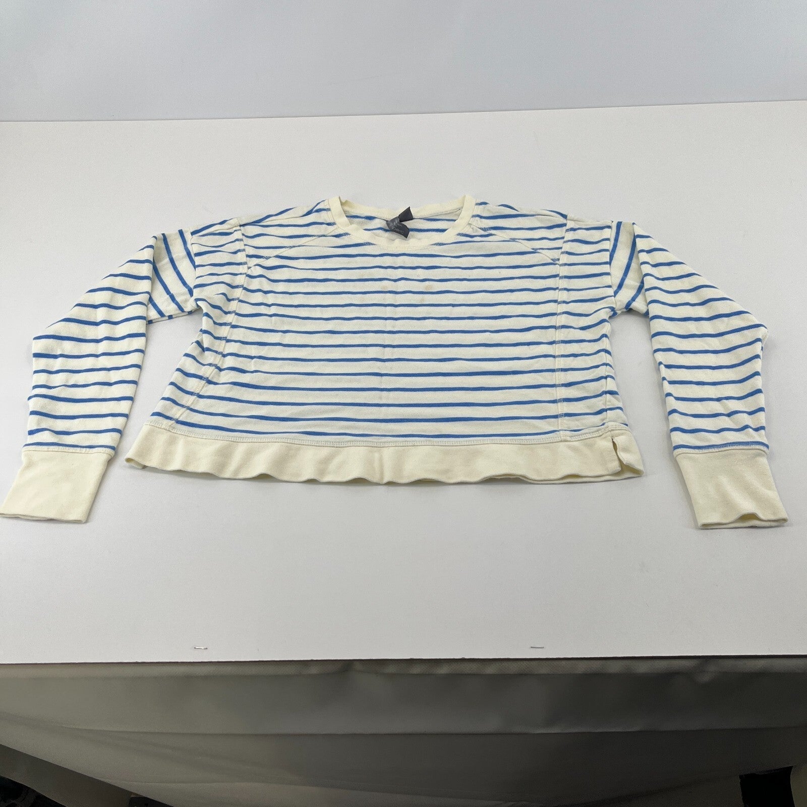 Sweaty Betty After Class Cropped Sweatshirt size XS Oversized White/Blue Striped