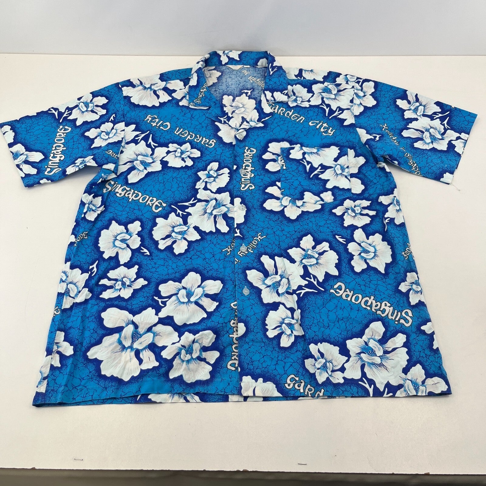 Garden City Singapore Blue Hawaiian Shirt Designer Holiday Short Sleeve size L