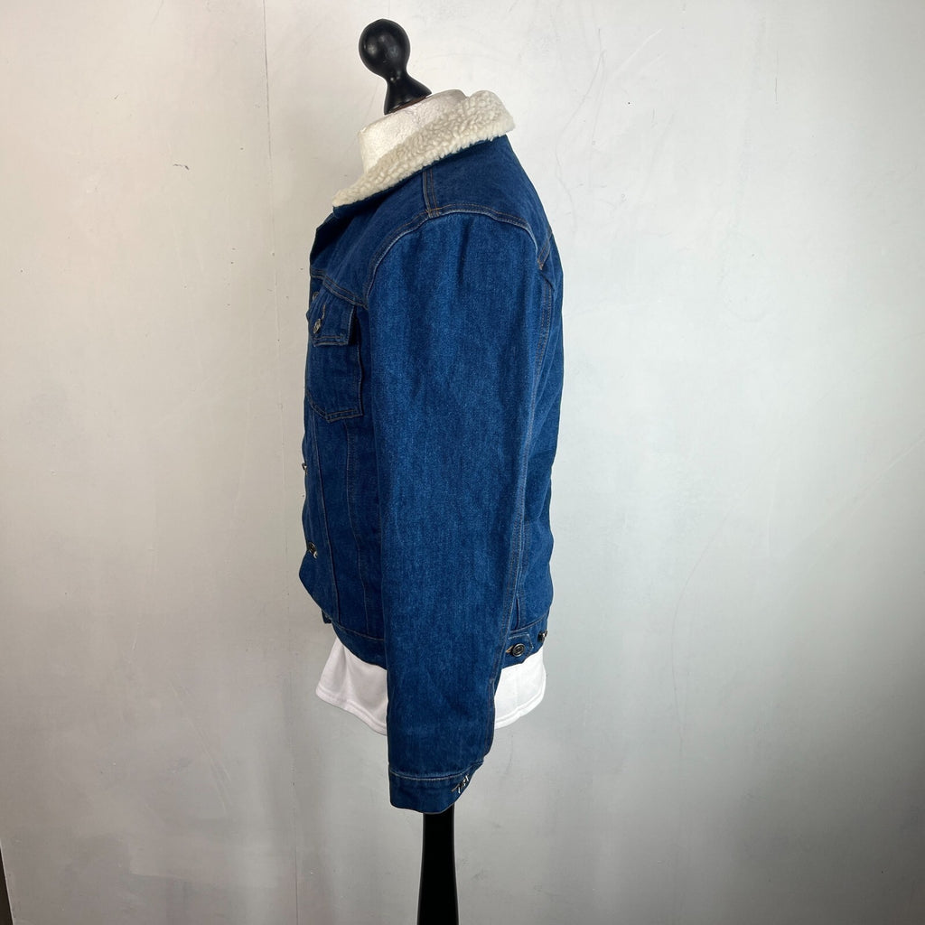 Blakely Mens Blue Denim Jacket Sherpa Fleece Lined Trucker size Medium