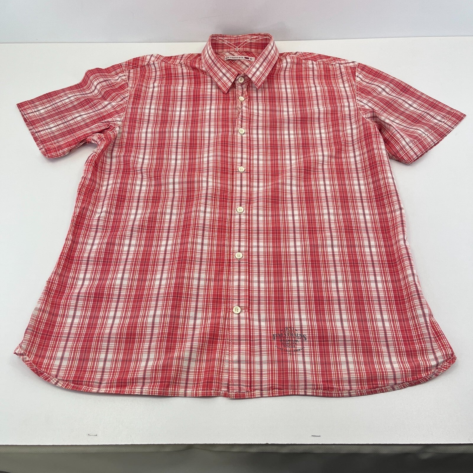 Levi Strauss Denim Cotton Check Shirt Short Sleeve Button Up size XL  Red Levis