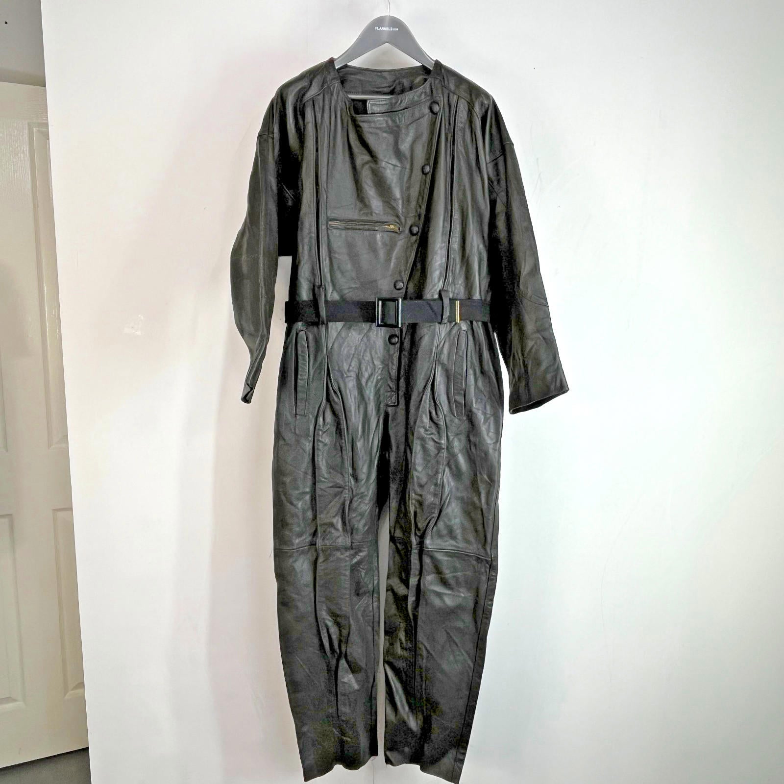 Super Rare Post WWII Military Motorcycle 1 Piece Leather Suit with Belt