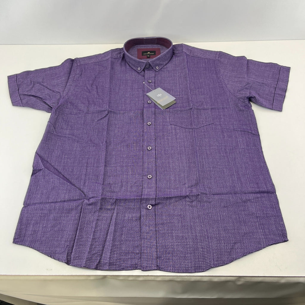 Cotton Valley Short Sleeve Shirt Purple Weave Button Down Collar UK size XL