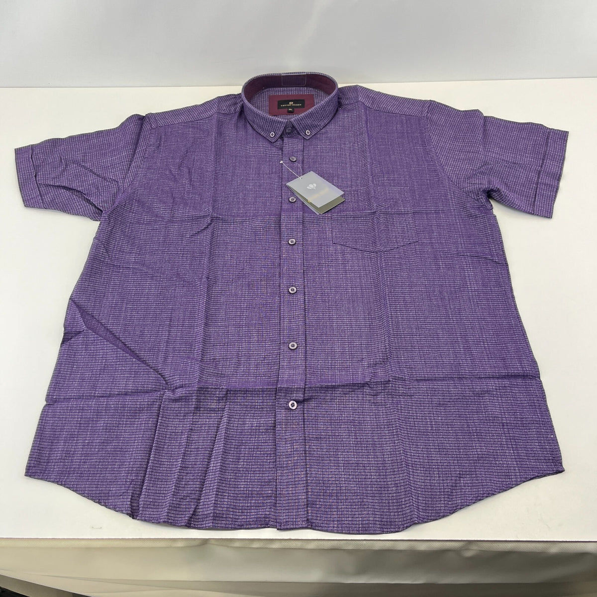 Cotton Valley Short Sleeve Shirt Purple Weave Button Down Collar UK size XL