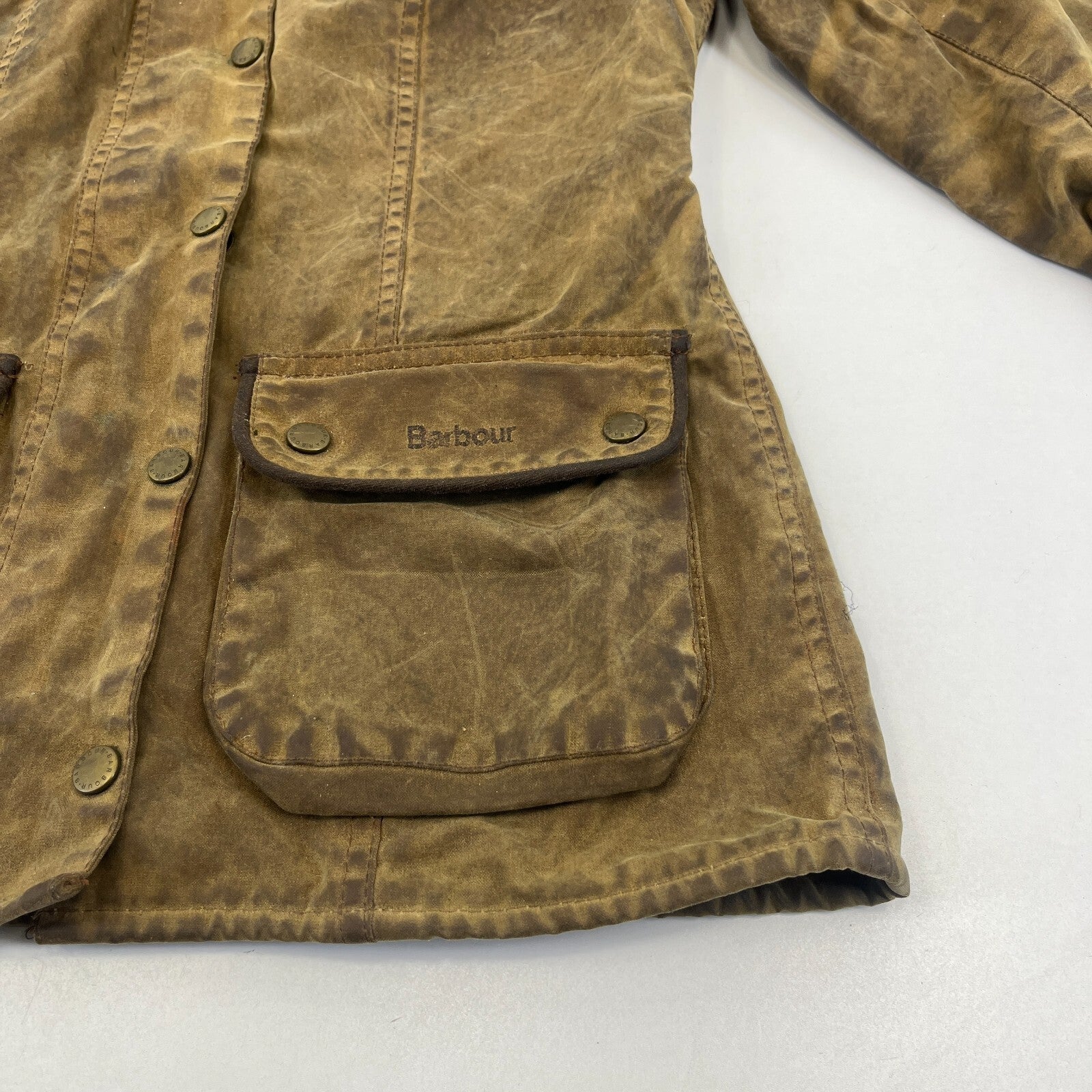 Barbour L1600 Distressed Look Wax Utility Jacket Women’s UK 8 Brown Field Coat