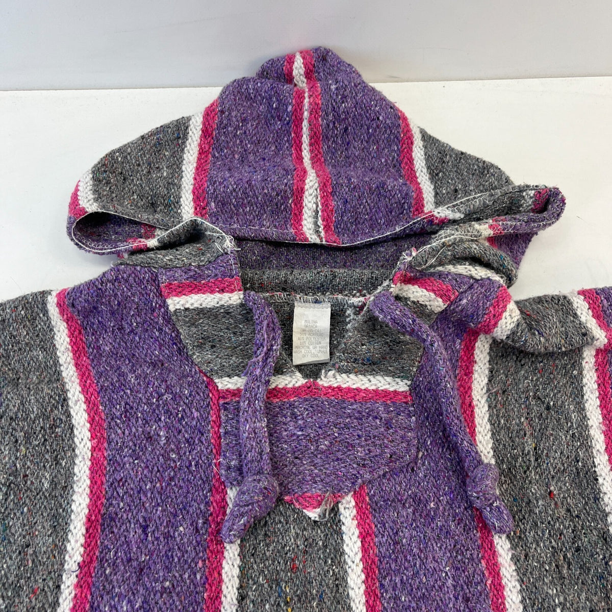Genuine Mexican Baja Hoodie Pullover Hippie Festival Purple/Grey size XL