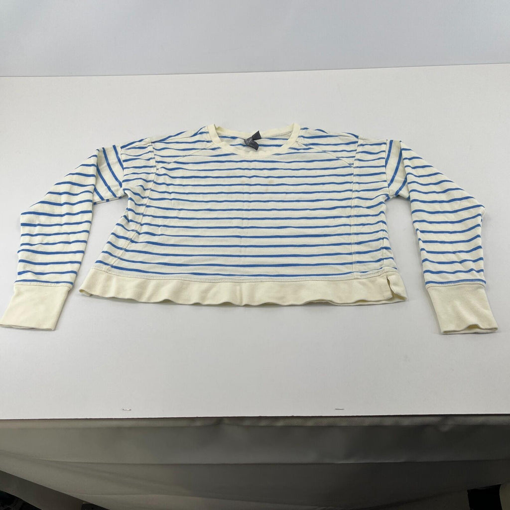 Sweaty Betty After Class Cropped Sweatshirt size XS Oversized White/Blue Striped