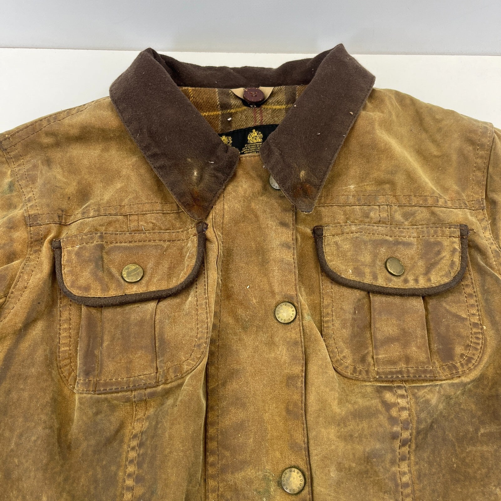 Barbour L1600 Distressed Look Wax Utility Jacket Women’s UK 8 Brown Field Coat