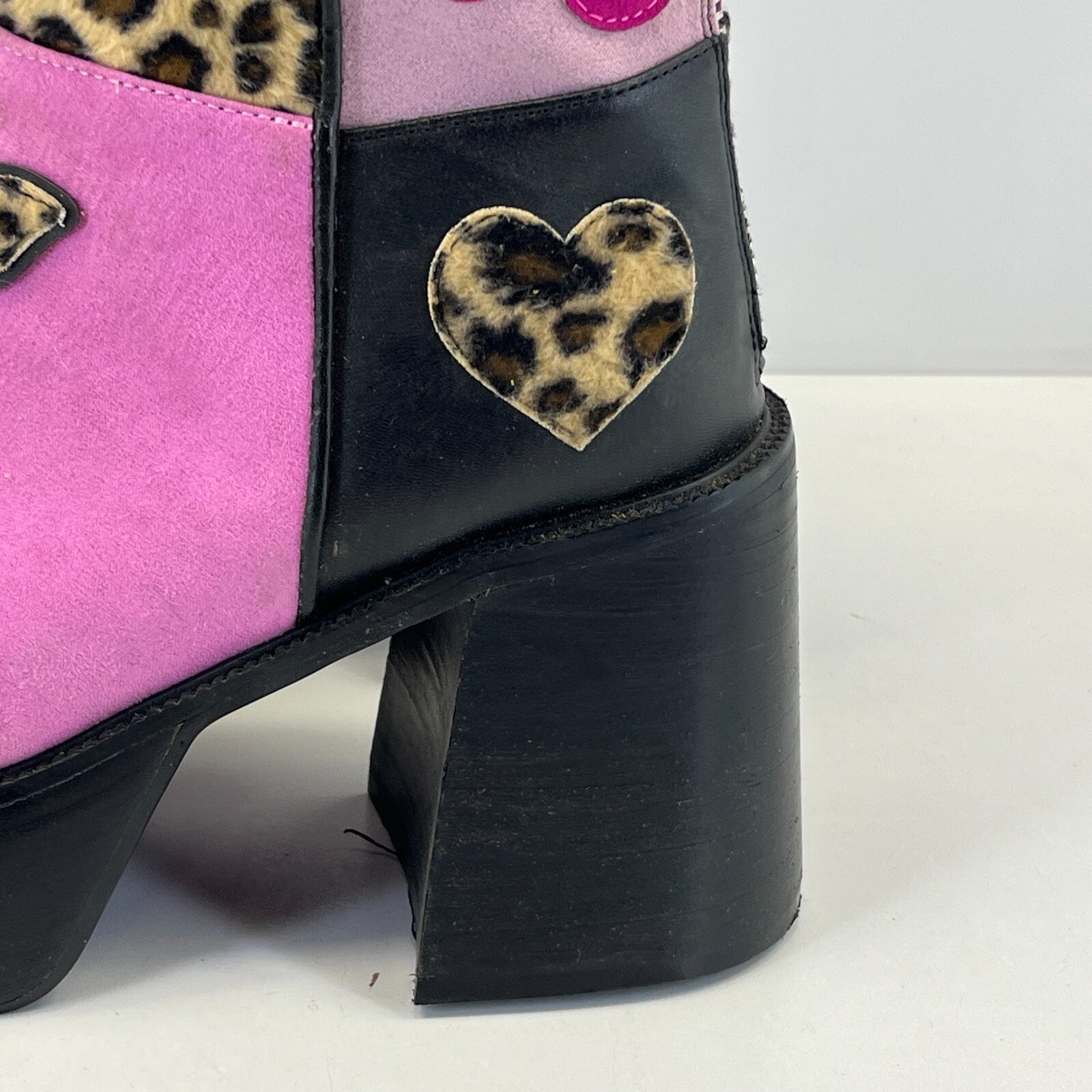 Ladies Retro 60s Disco Look Platform Boots Pink/Black Faux Suede UK 6 Glam Party