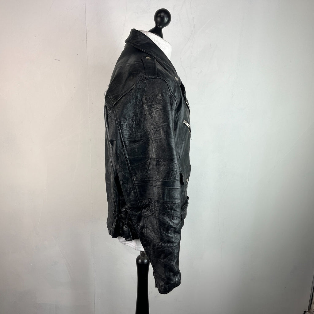 Flight Path Black Patchwork Leather Motorcycle Jacket Cruiser Biker size Large