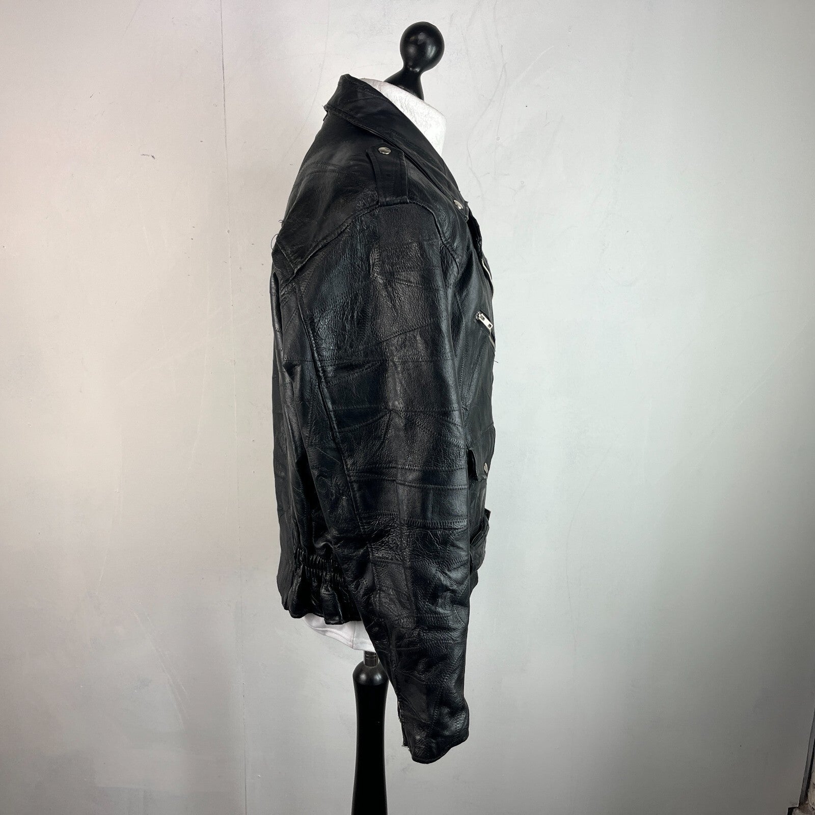 Flight Path Black Patchwork Leather Motorcycle Jacket Cruiser Biker size Large