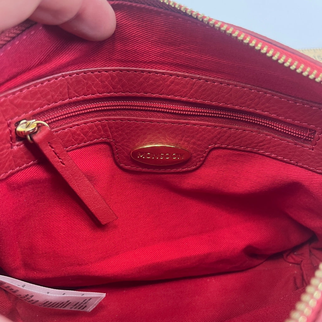 Monsoon Bright Red Suede Handbag Small Over the Shoulder Bag