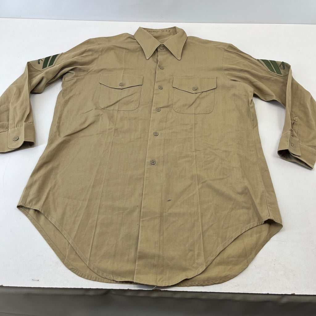 Vintage American Army Military Long Sleeve Shirt with Badges Khaki Brown size L
