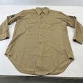 Vintage American Army Military Long Sleeve Shirt with Badges Khaki Brown size L