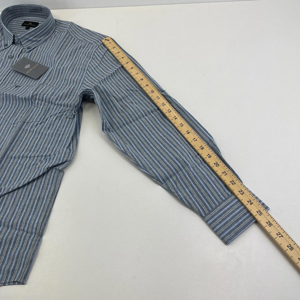 Cotton Valley Long Sleeve Shirt Blue Striped Button Down Collar UK size Large