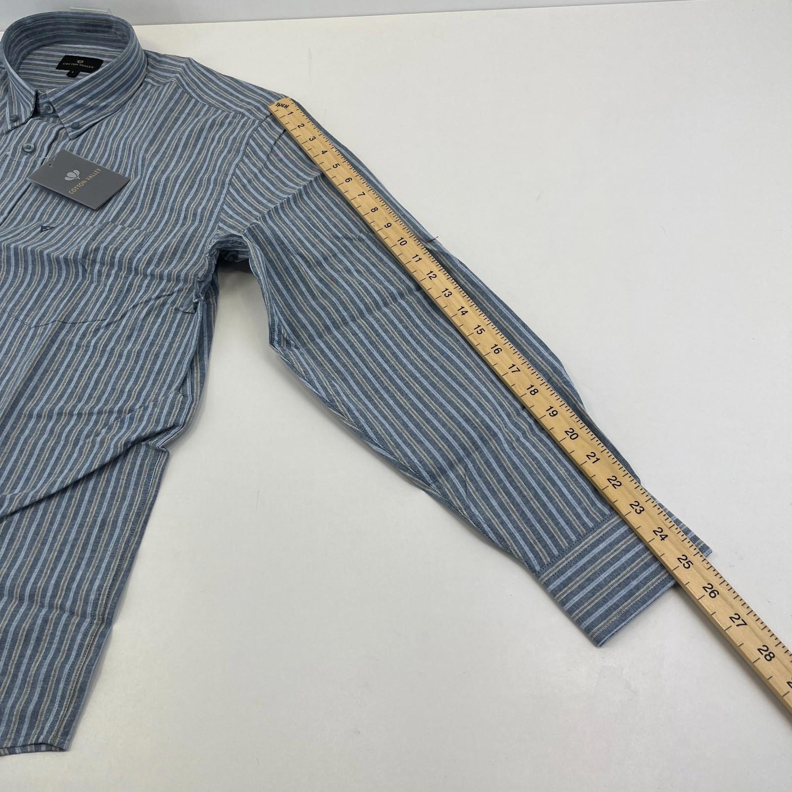 Cotton Valley Long Sleeve Shirt Blue Striped Button Down Collar UK size Large