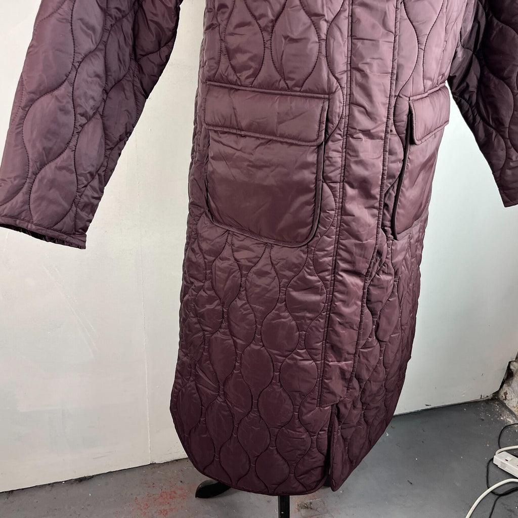 Sweaty Betty On The Move Longline Quilted Parka Coat in Sable Brown size M/12