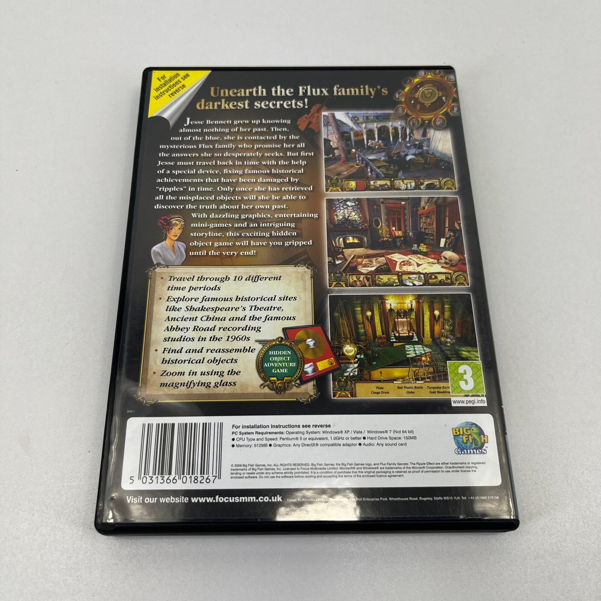 Family Flux Secrets PC CD Rom Computer Hidden Object Game - Near Mint Condition