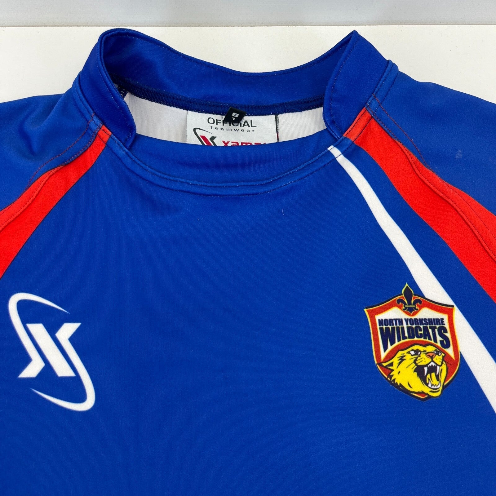 North Yorkshire Wildcats Rugby Shirt Jersey Xamax Blue/Red/White size Large