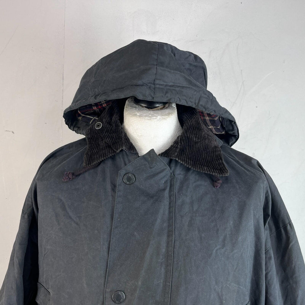 Mc Orvis Wax Jacket Mens size M Black Waxed Coat with Hood Made in the UK