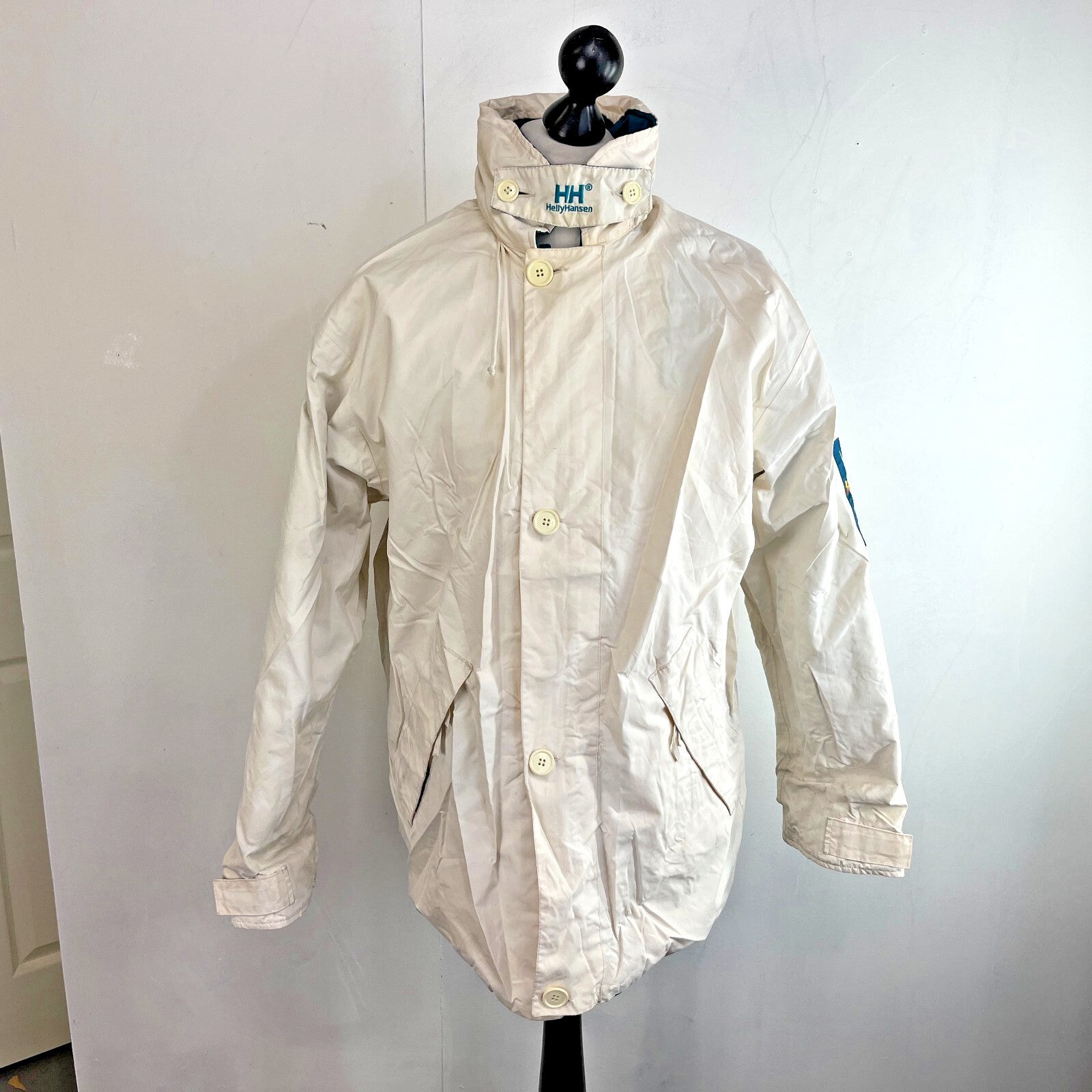 Helly Hansen Mens Vintage Reversible Sailing Jacket size M Teal Green & White
