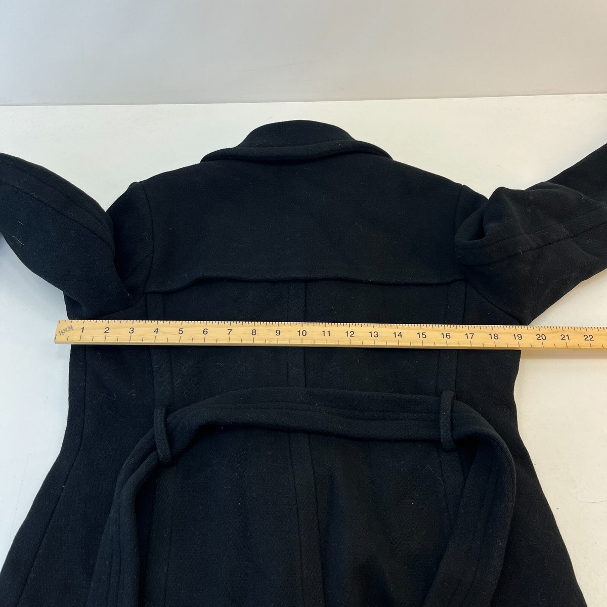 J. Crew Italian Wool Black Pea Coat Jacket Double Breasted + Belt Women’s UK 8