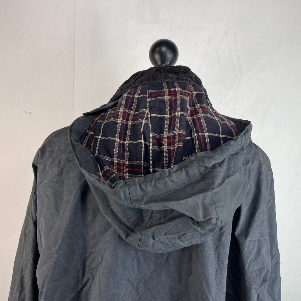 Mc Orvis Wax Jacket Mens size M Black Waxed Coat with Hood Made in the UK