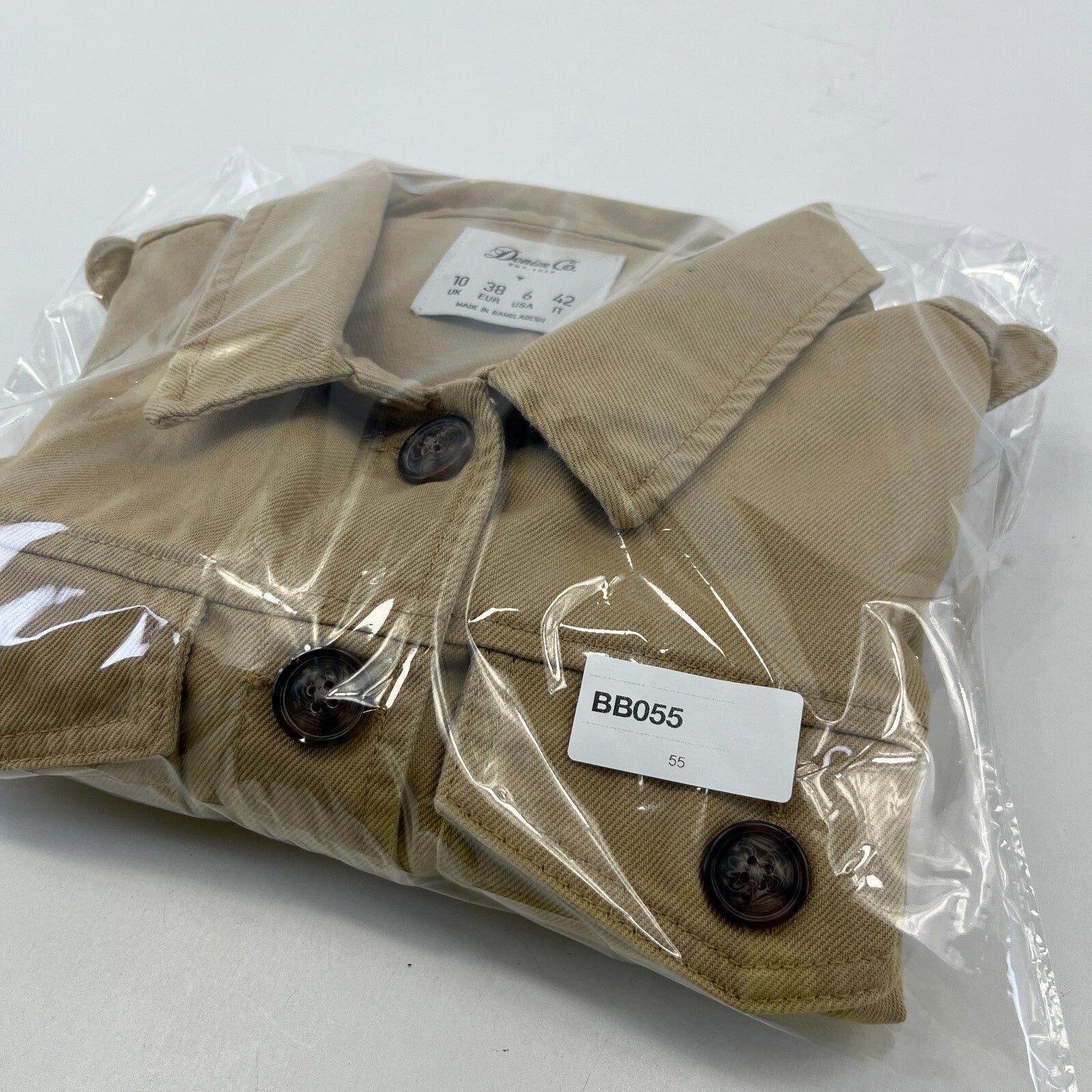 Denim Co Women’s Cropped Khaki Brown Denim Jacket UK size 10 Long Sleeve