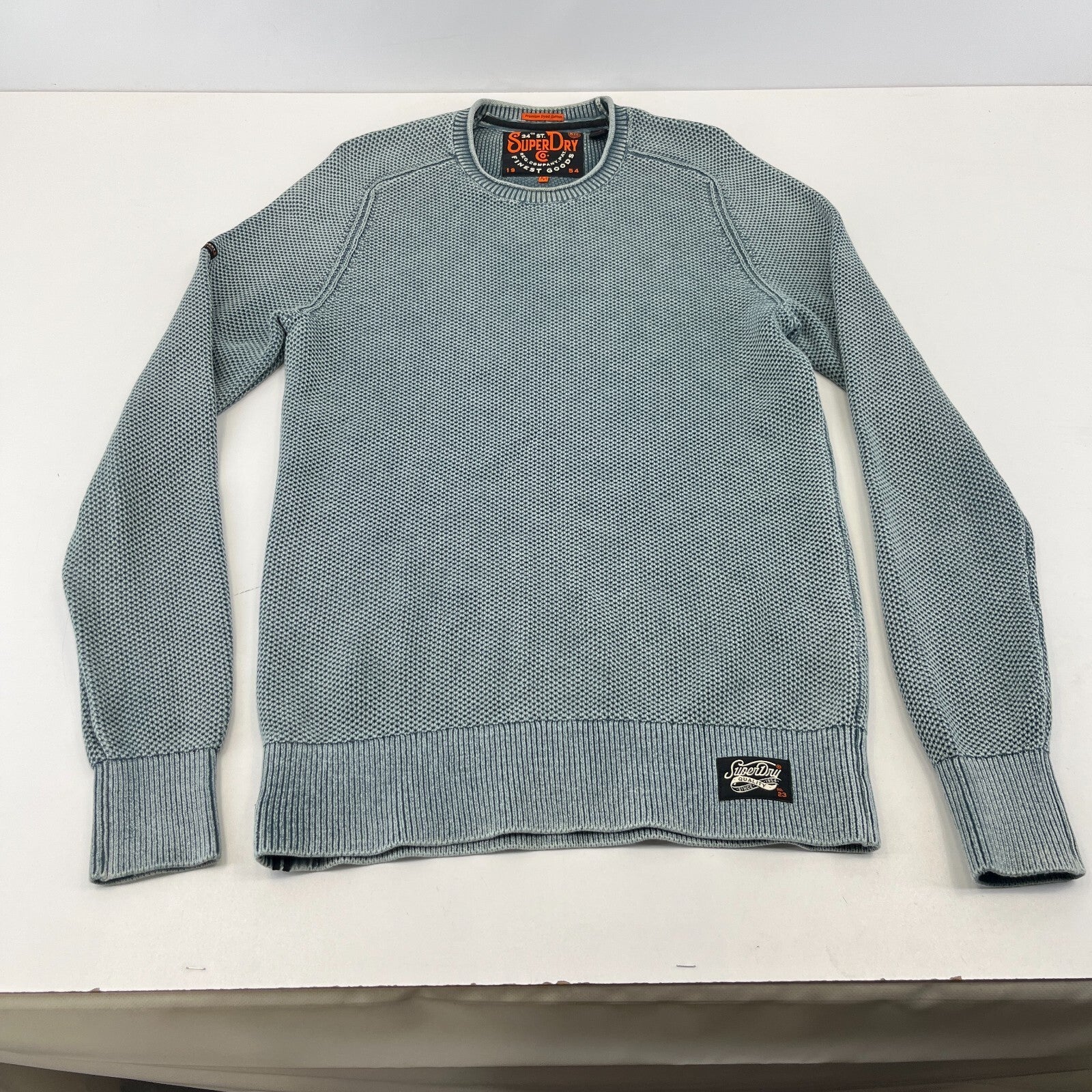 Superdry Mens Grey Waffle Knit Sweater 100% Cotton Pullover size M