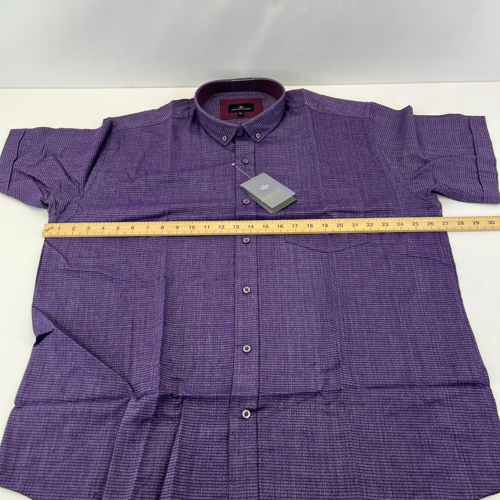 Cotton Valley Short Sleeve Shirt Purple Weave Button Down Collar UK size XL