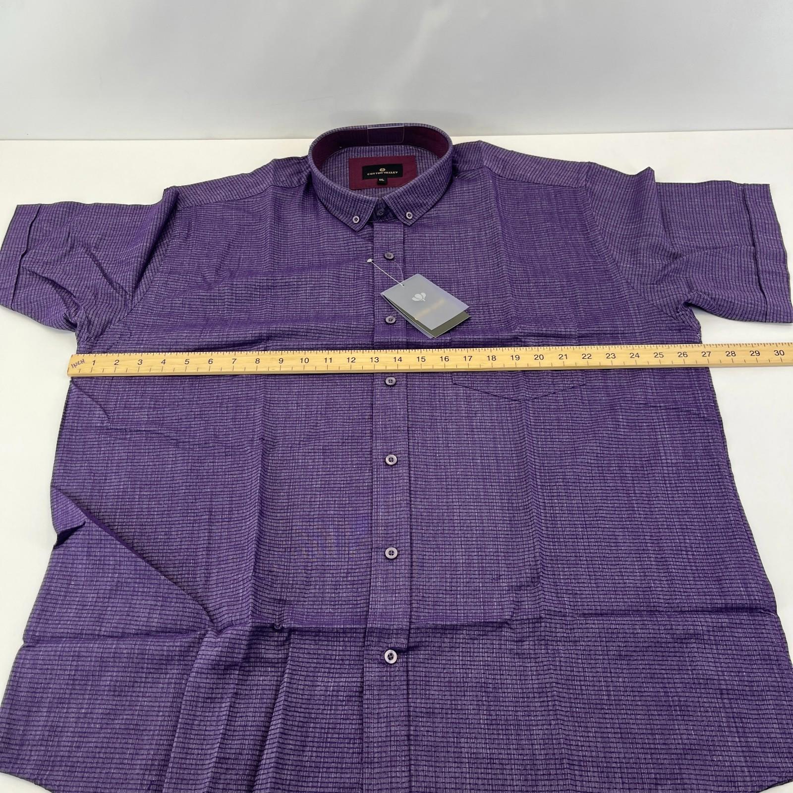 Cotton Valley Short Sleeve Shirt Purple Weave Button Down Collar UK size XL