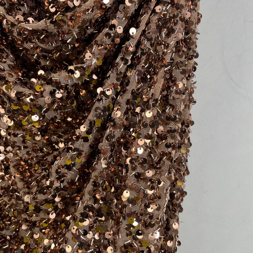 Zara Gold Sparkly Sequin Wrap Round Pencil Dress Halter Neck size Large - New