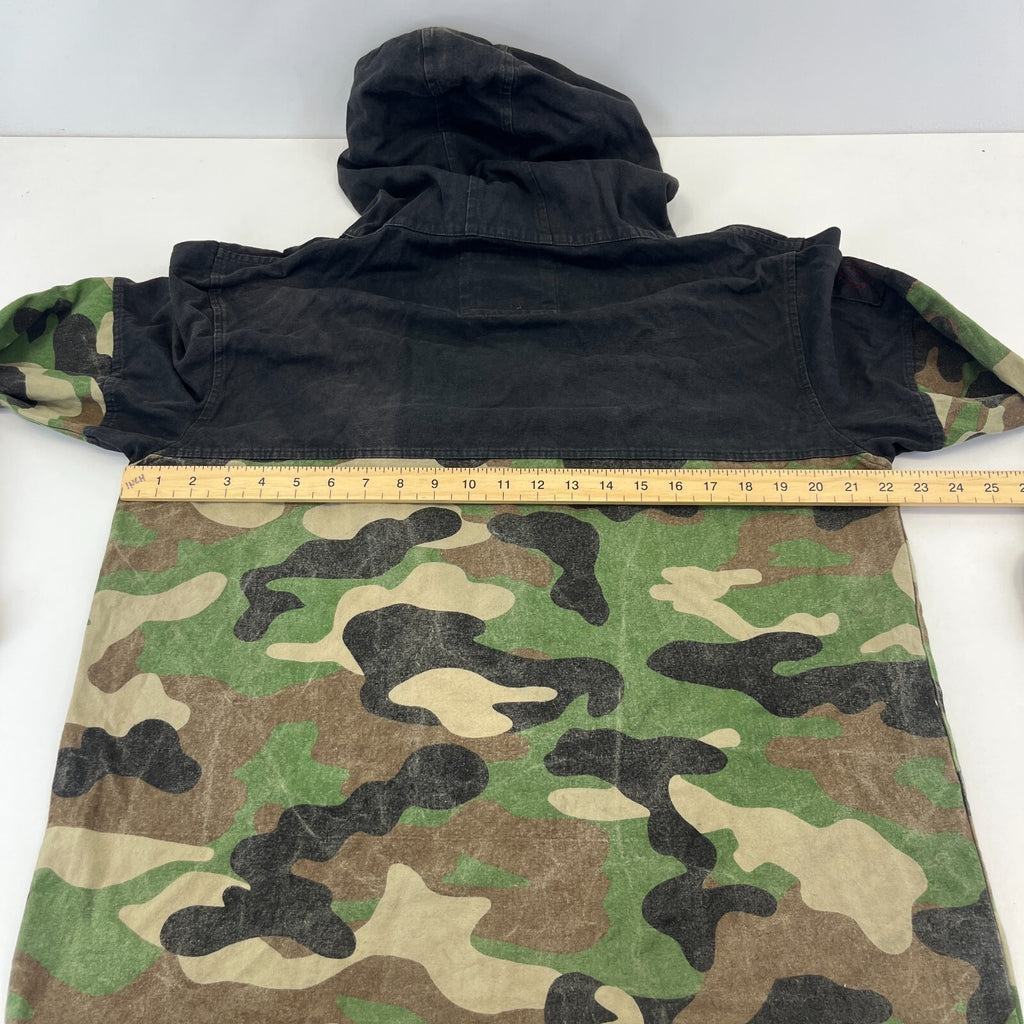 CSBL Mens Hooded Pullover Distressed Look Denim Jacket Black & Camo size S