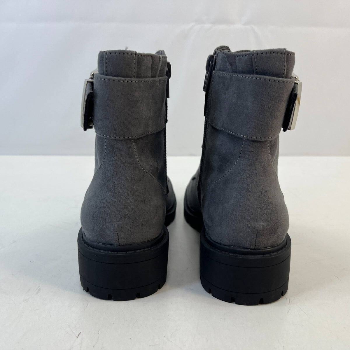 M&S Women’s Vegan Faux Suede Round Toe Ankle Boots Block Heel Side Zip Grey UK 4