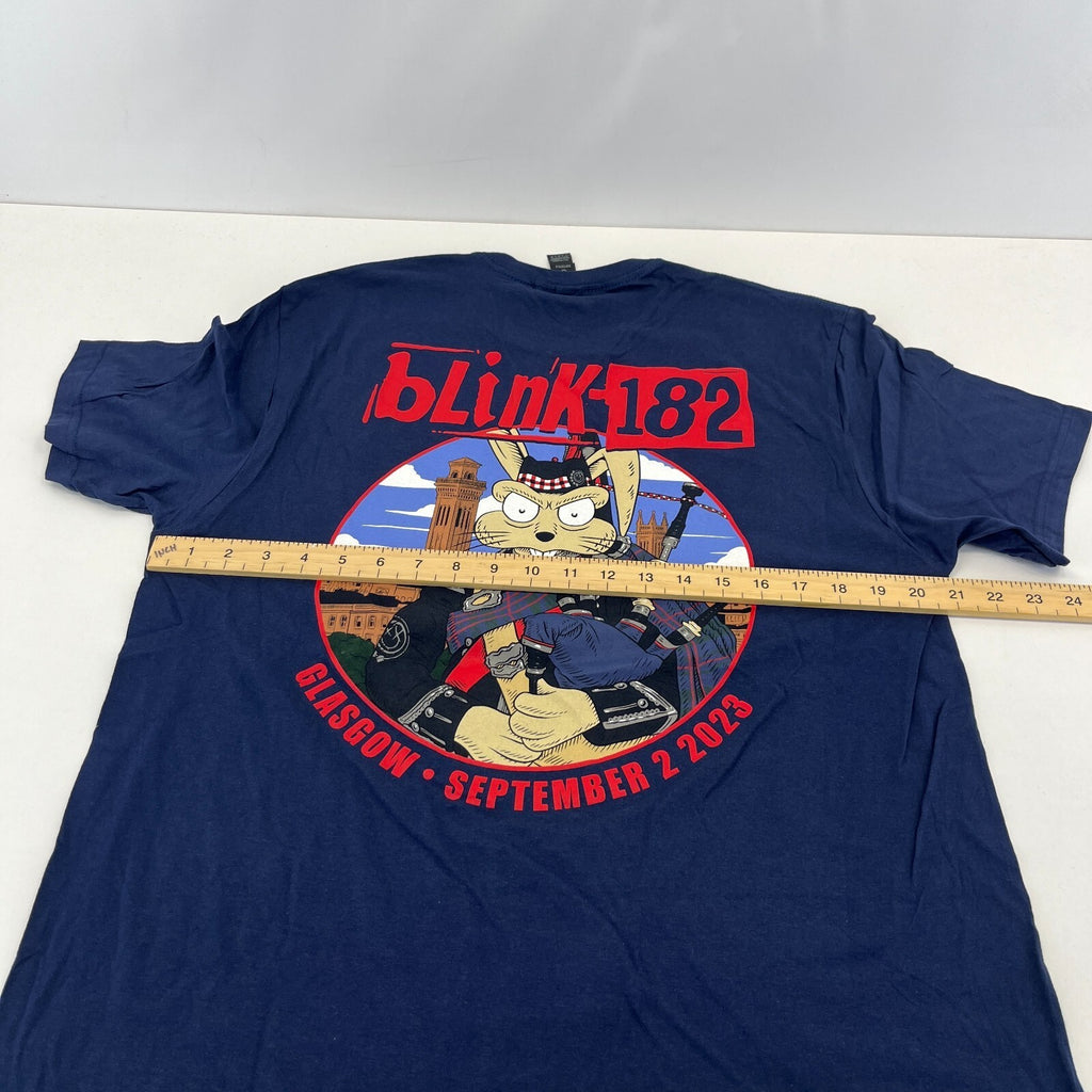 Blink 182 T Shirt Glasgow 2023 Tour Navy Blue & Red size Large Rabbit Print