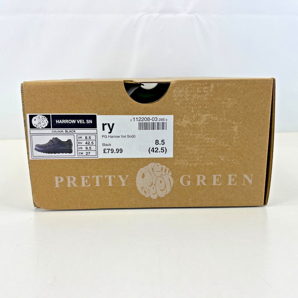 Pretty Green Harrow Easy Fasten Shoes Moccasin Loafers Mens Black Leather UK 8.5