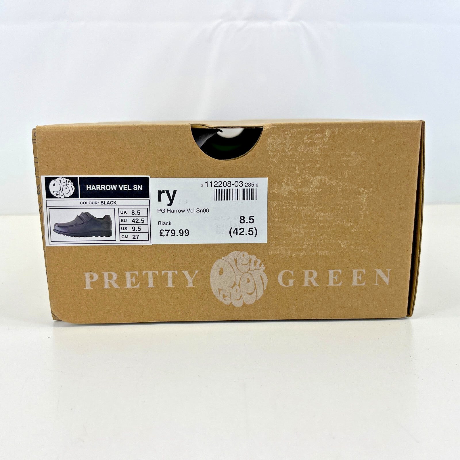 Pretty Green Harrow Easy Fasten Shoes Moccasin Loafers Mens Black Leather UK 8.5
