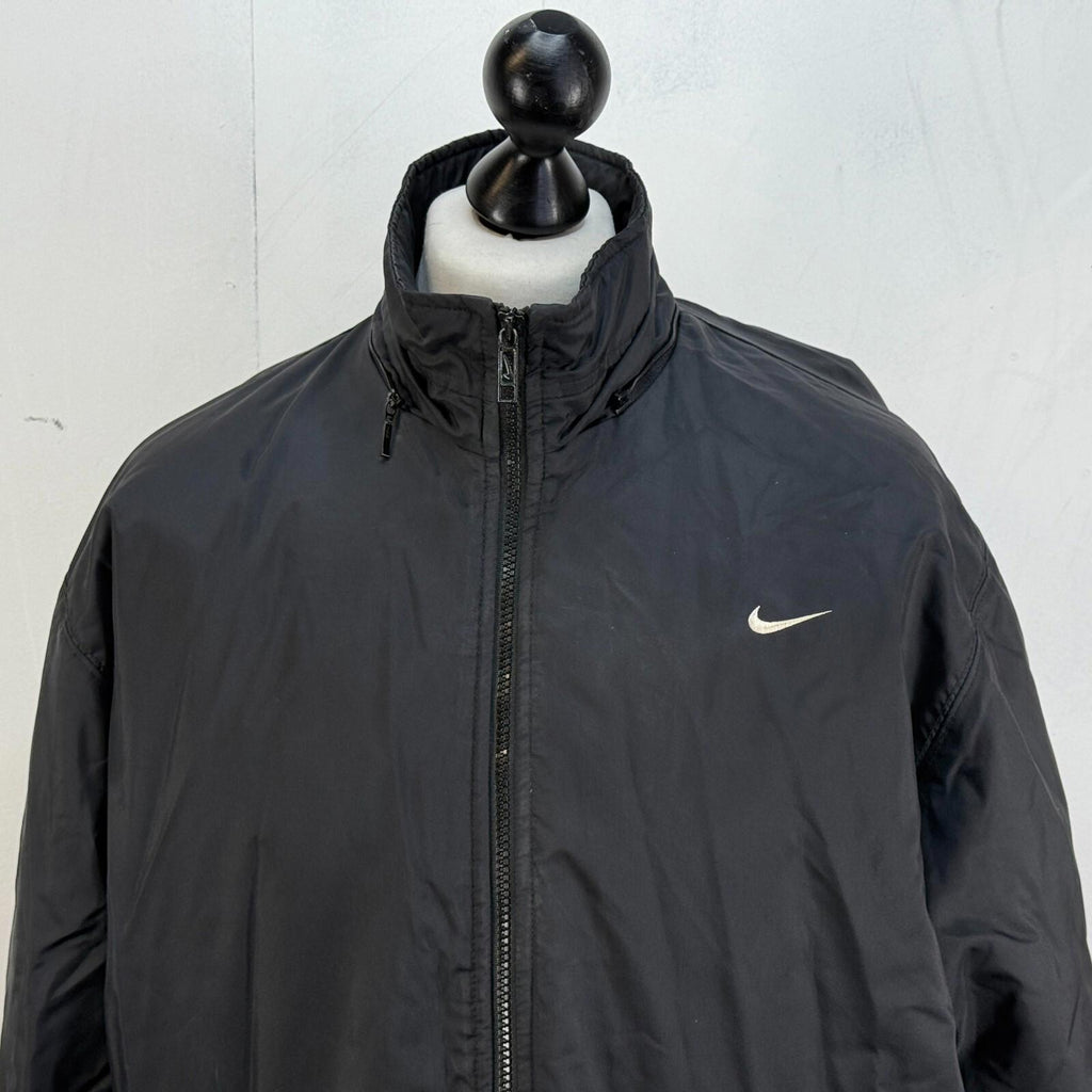 Vintage Nike Quilted Coat Jacket in Black Y2K 90s size Medium