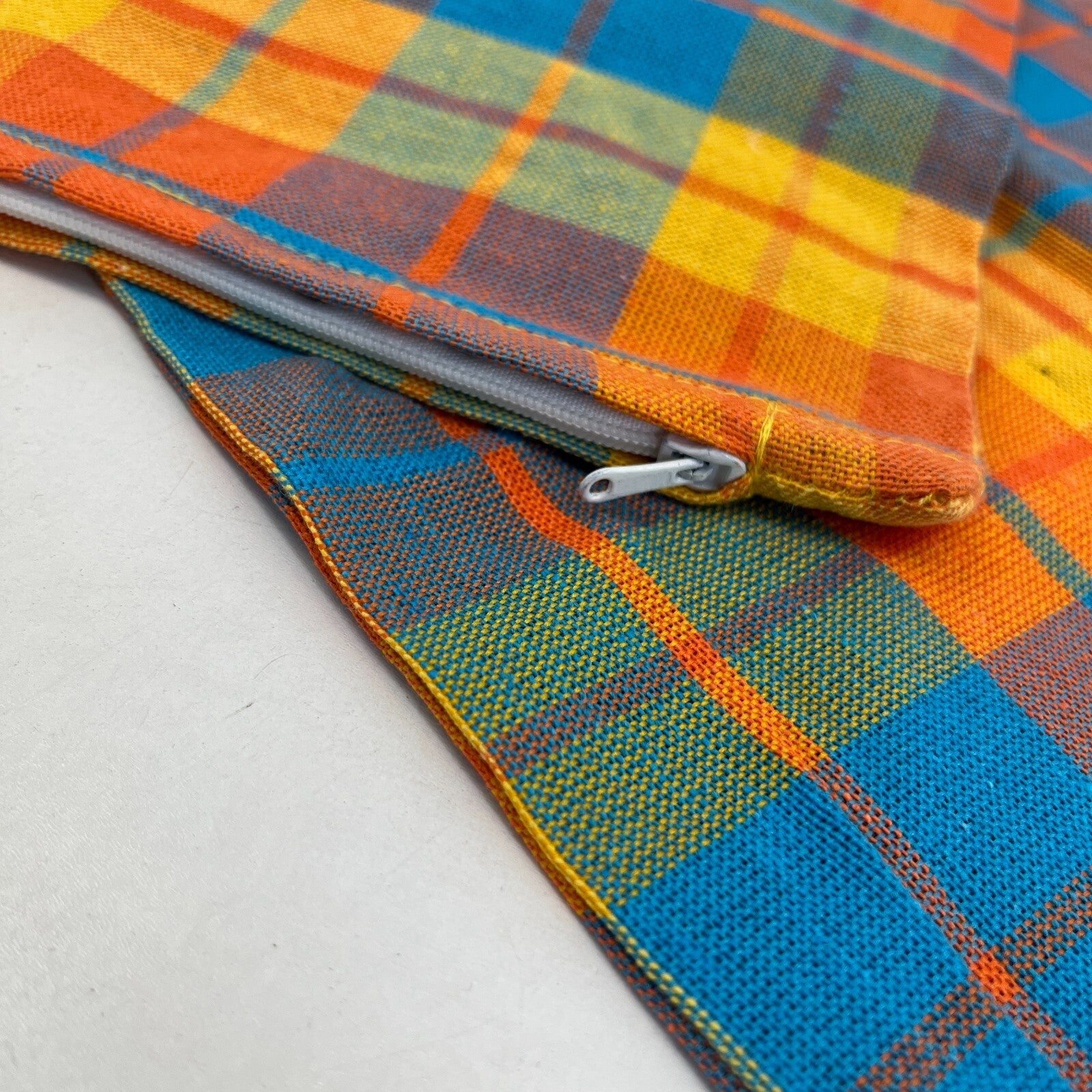 2x RSW 100% Cotton Cushion Pillow Covers Orange/Blue/Yellow Tartan 38cm x 38cm