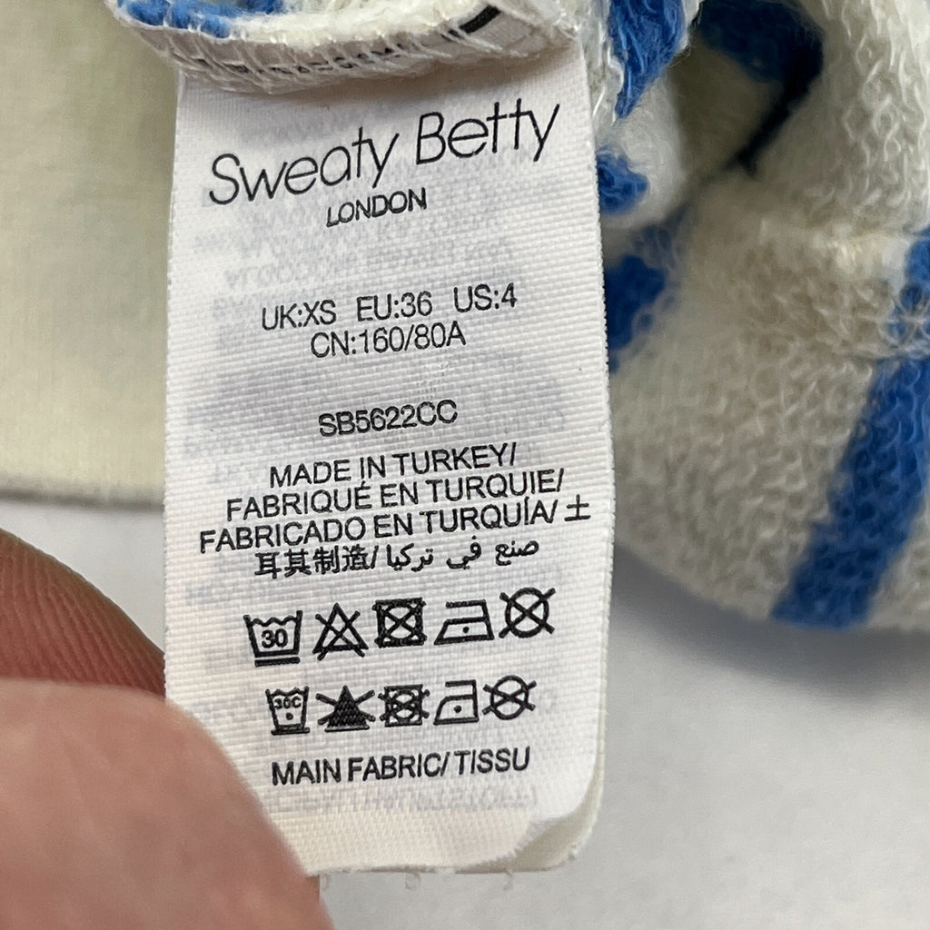 Sweaty Betty After Class Cropped Sweatshirt size XS Oversized White/Blue Striped