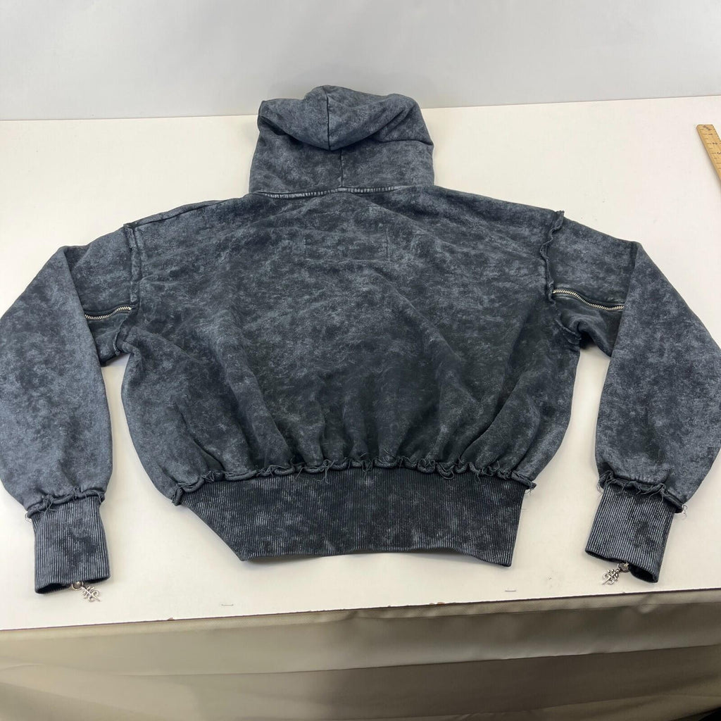 Drop Dead Distressed Look Grey w Zip Sleeves Hoodie 100% Cotton Streetwear UK S