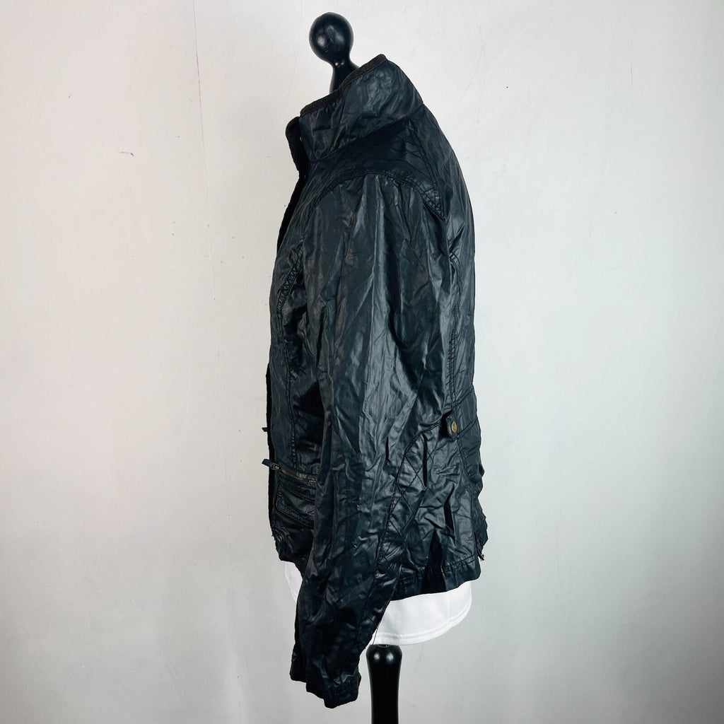 H&M Women's Wax Jacket in Black with Cord Collar size 14