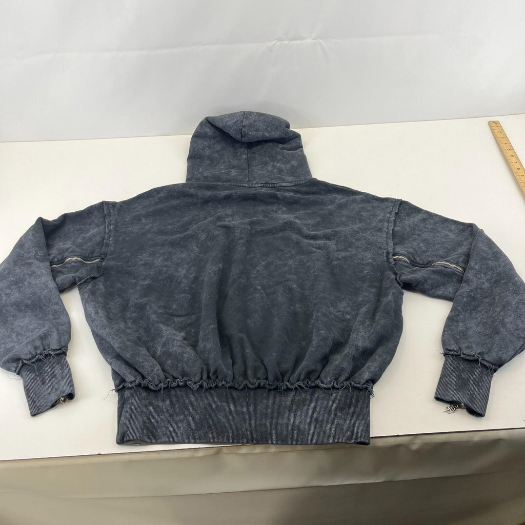 Drop Dead Distressed Look Grey w Zip Sleeves Hoodie 100% Cotton Streetwear UK L