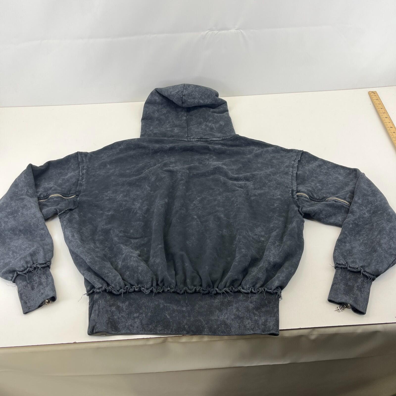 Drop Dead Distressed Look Grey w Zip Sleeves Hoodie 100% Cotton Streetwear UK L