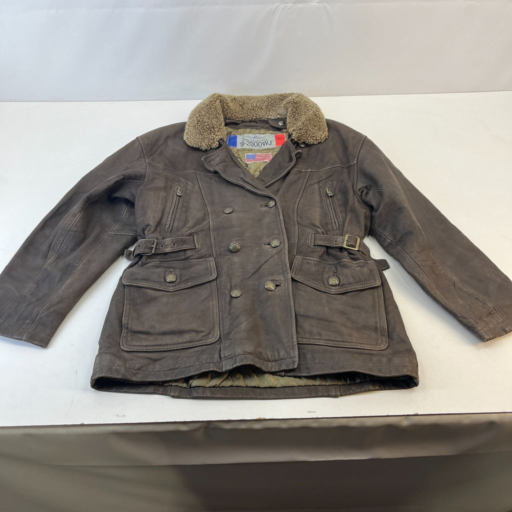Saki Women’s Brown Leather Aviator Jacket Shearling Collar Insulated size 36
