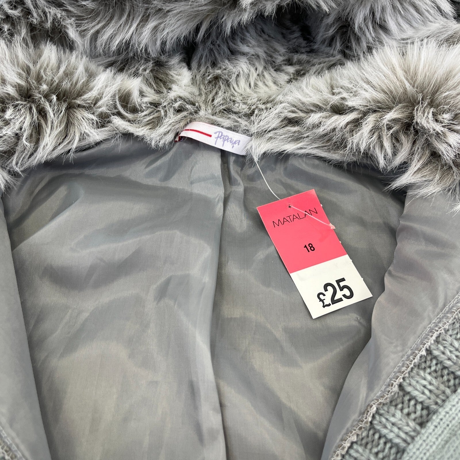 Papaya Women’s Faux Fur Knitted Hoodie in Grey size 18 - New