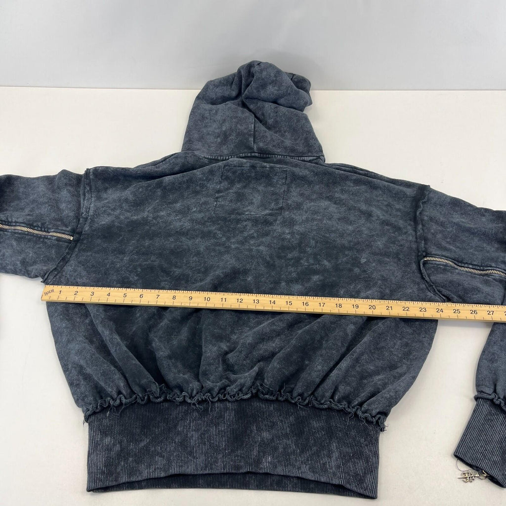 Drop Dead Distressed Look Grey w Zip Sleeves Hoodie 100% Cotton Streetwear UK XS