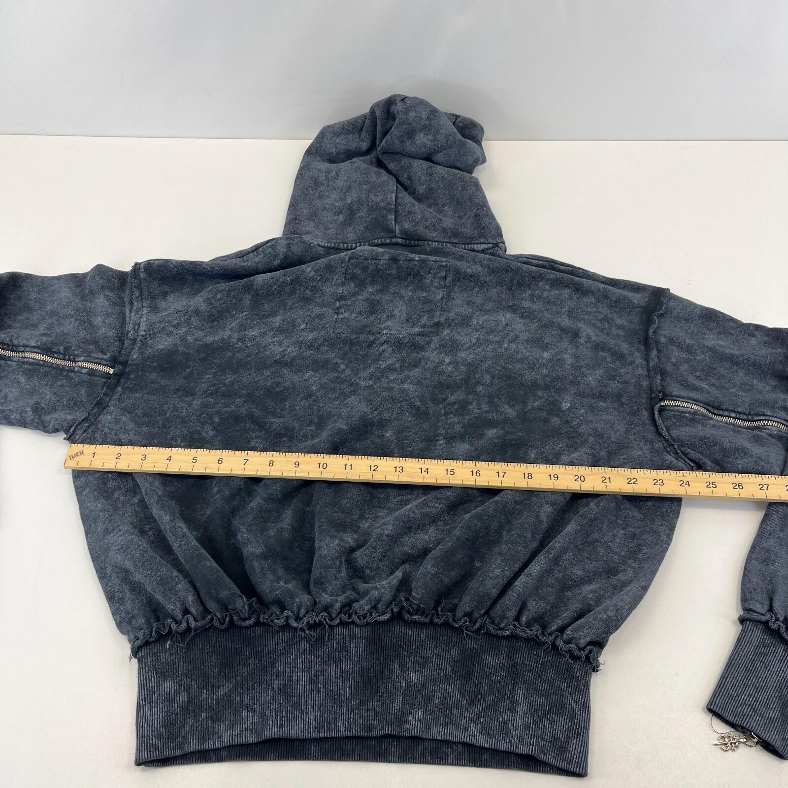 Drop Dead Distressed Look Grey w Zip Sleeves Hoodie 100% Cotton Streetwear UK XS