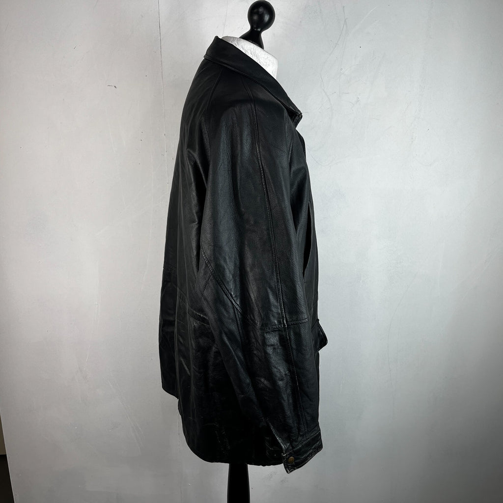 Paragon Mens Mid Length Leather Jacket Coat size XL in Black