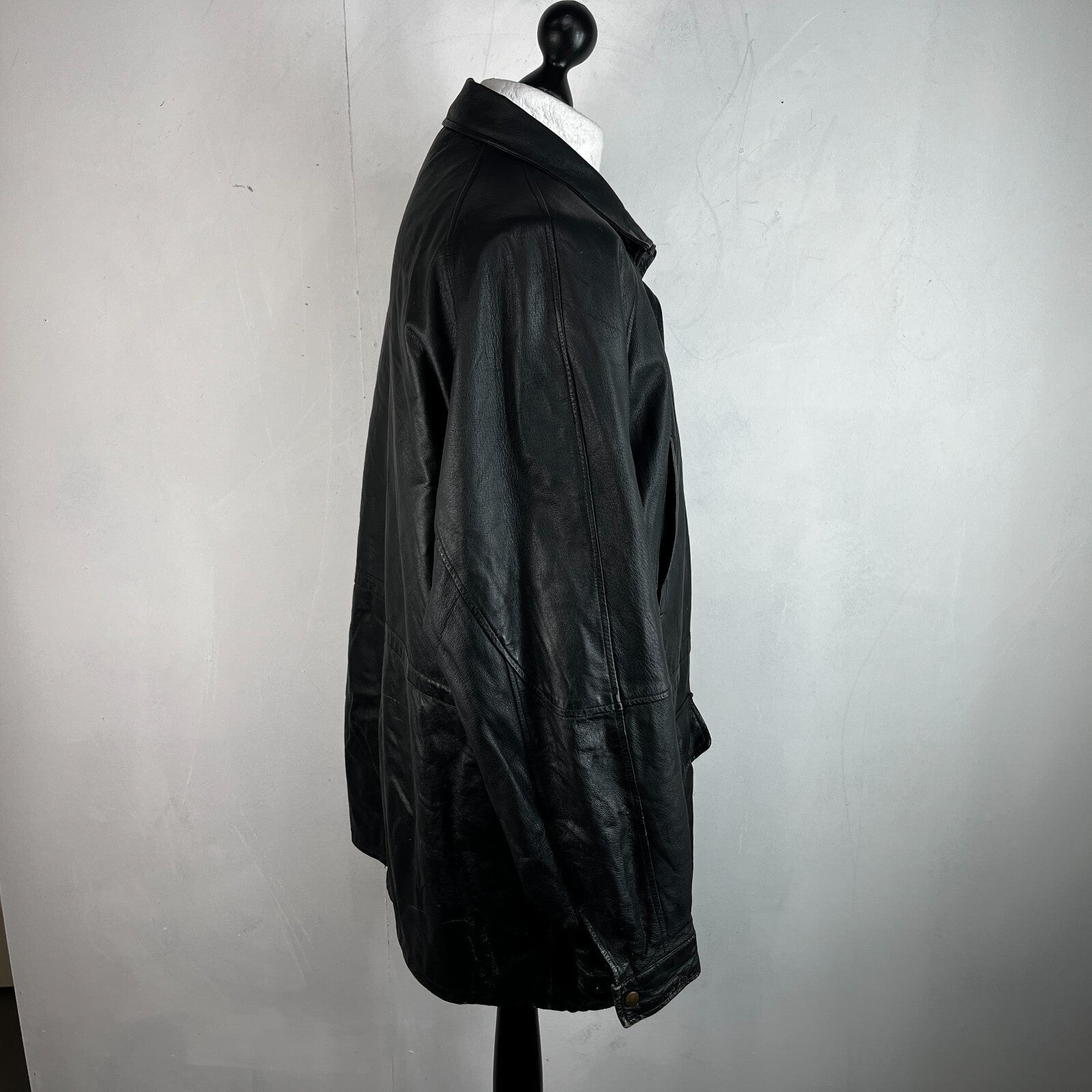 Paragon Mens Mid Length Leather Jacket Coat size XL in Black