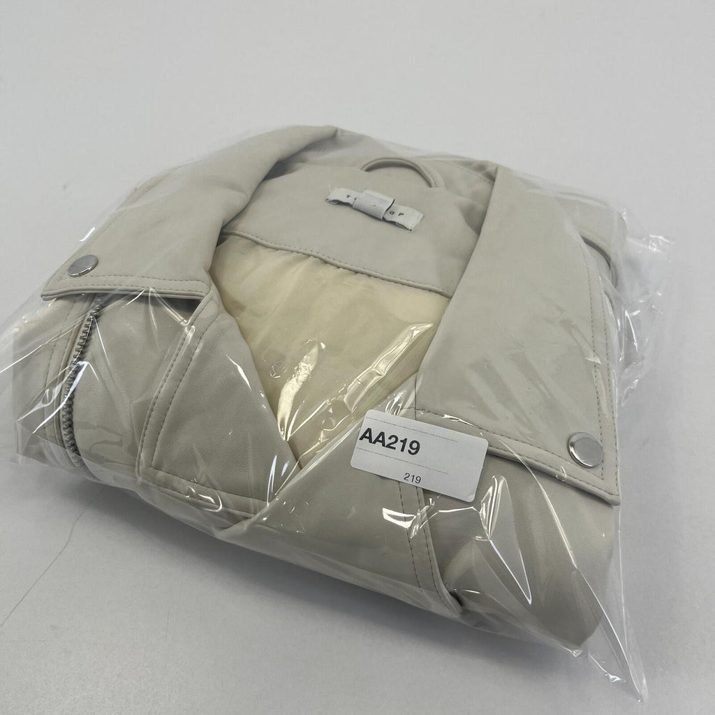 Topshop Zipped Faux Leather Cropped Biker Jacket Ivory White UK Women's size 10